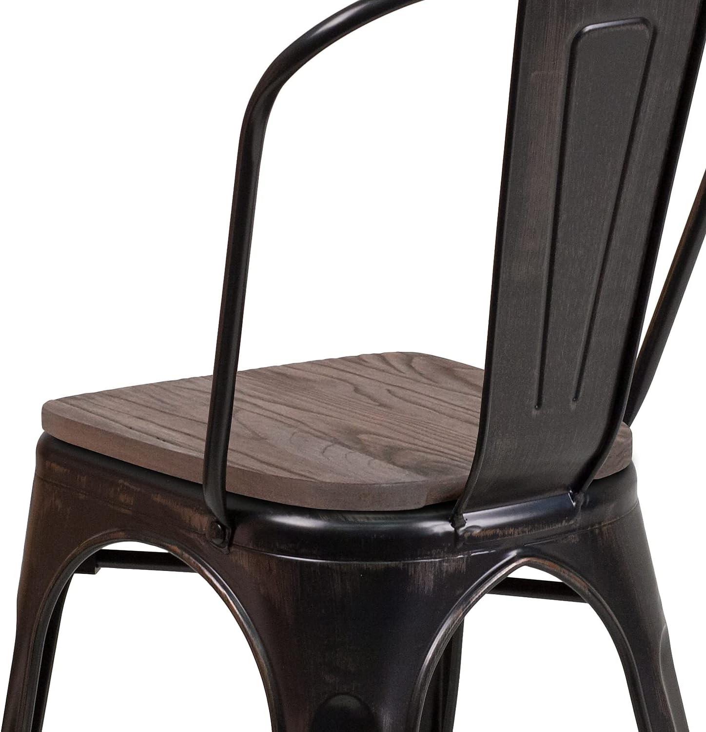 image:imageFlash Furniture Perry Metal Stackable Chair with Wood Seat 1 Pack BlueBlackantique Gold