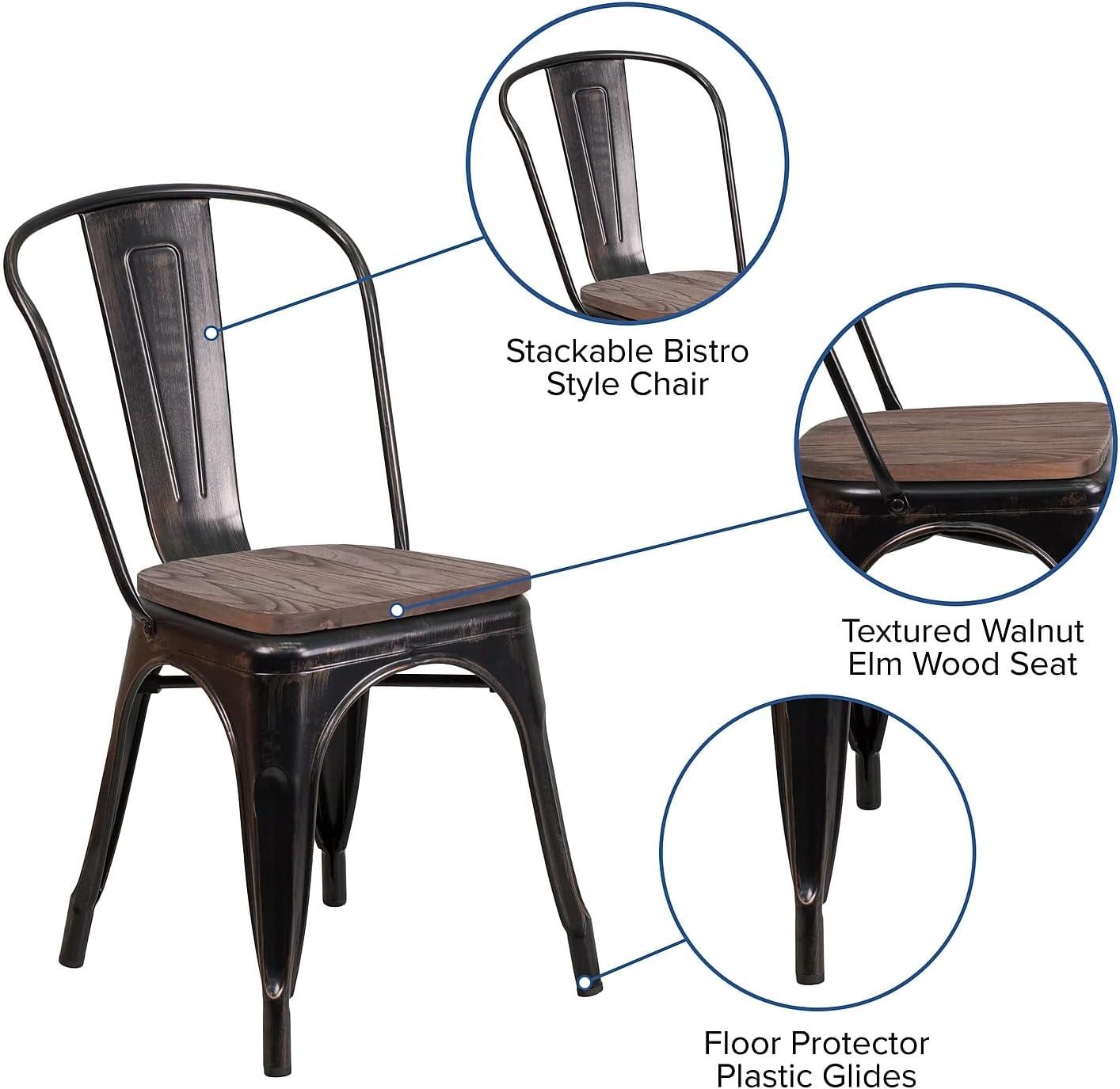 image:imageFlash Furniture Perry Metal Stackable Chair with Wood Seat 1 Pack BlueBlackantique Gold