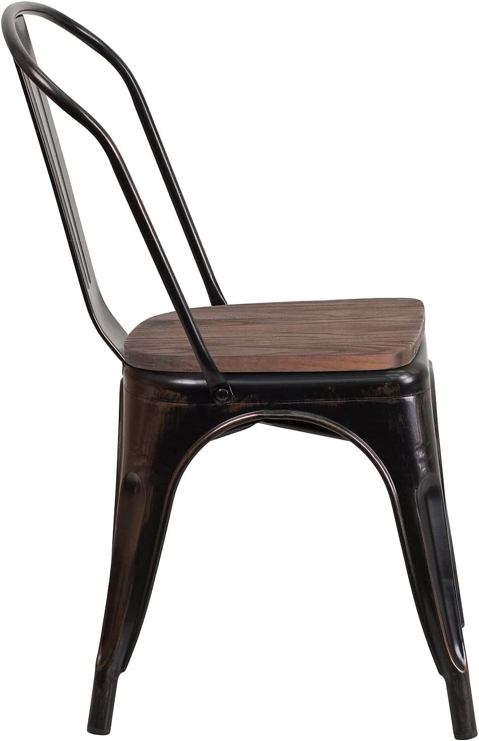 image:imageFlash Furniture Perry Metal Stackable Chair with Wood Seat 1 Pack BlueBlackantique Gold