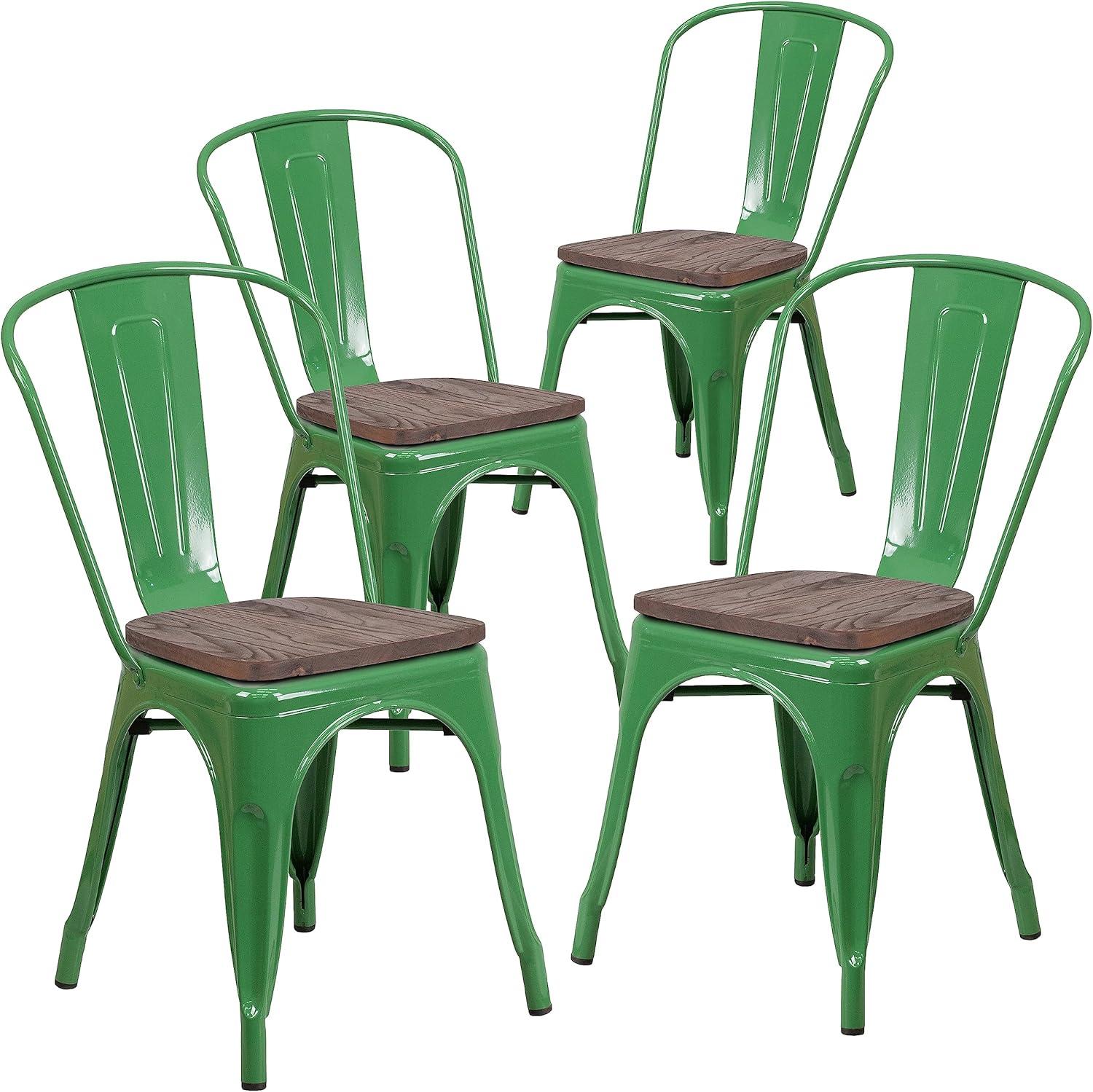 image:imageFlash Furniture Perry Metal Stackable Chair with Wood Seat 1 Pack BlueGreen