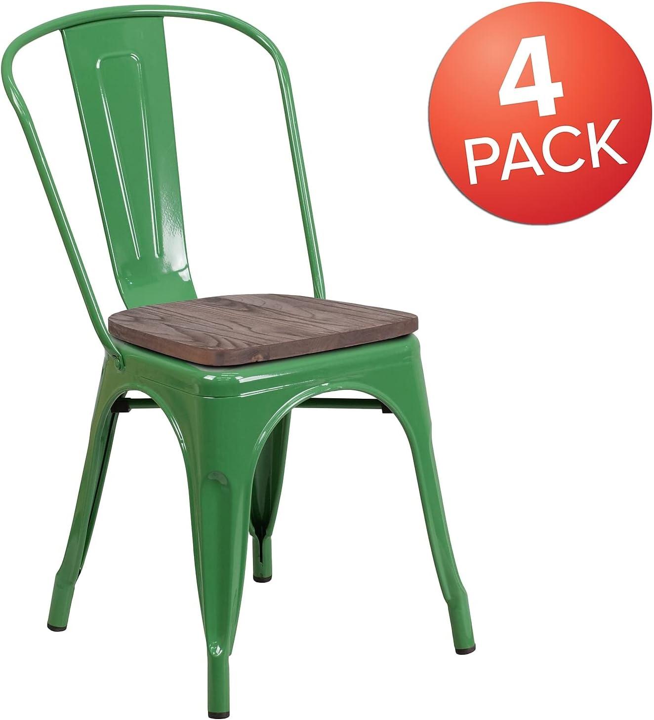 image:imageFlash Furniture Perry Metal Stackable Chair with Wood Seat 1 Pack BlueGreen