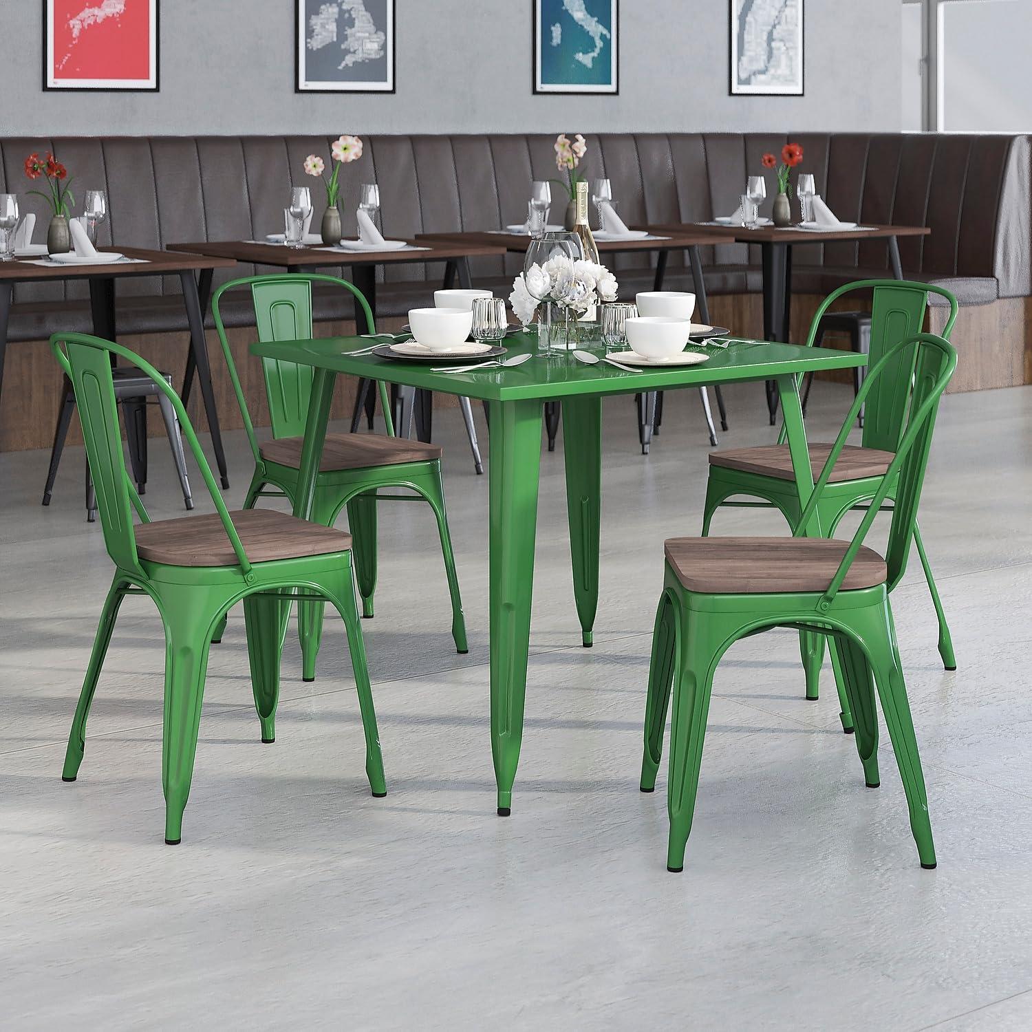 image:imageFlash Furniture Perry Metal Stackable Chair with Wood Seat 1 Pack BlueGreen