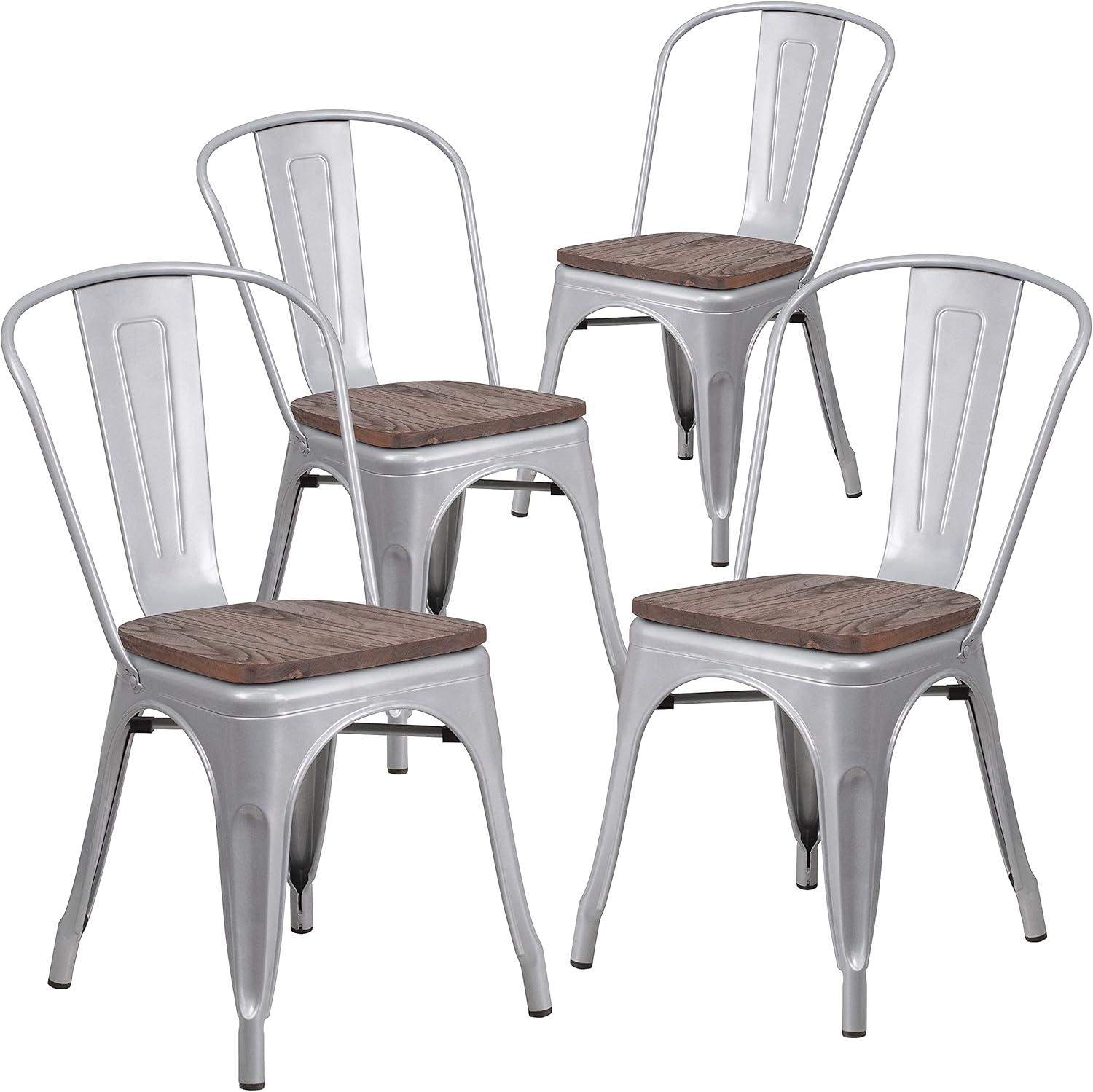 image:imageFlash Furniture Perry Metal Stackable Chair with Wood Seat 1 Pack BlueSilver