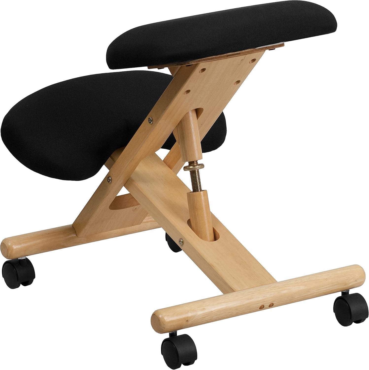 image:imageFlash Furniture Posey Mobile Wooden Kneeling Office Chair for Improved Posture HeightAdjustable Ergonomic Office Kneeling Chair NaturalBlackBlack