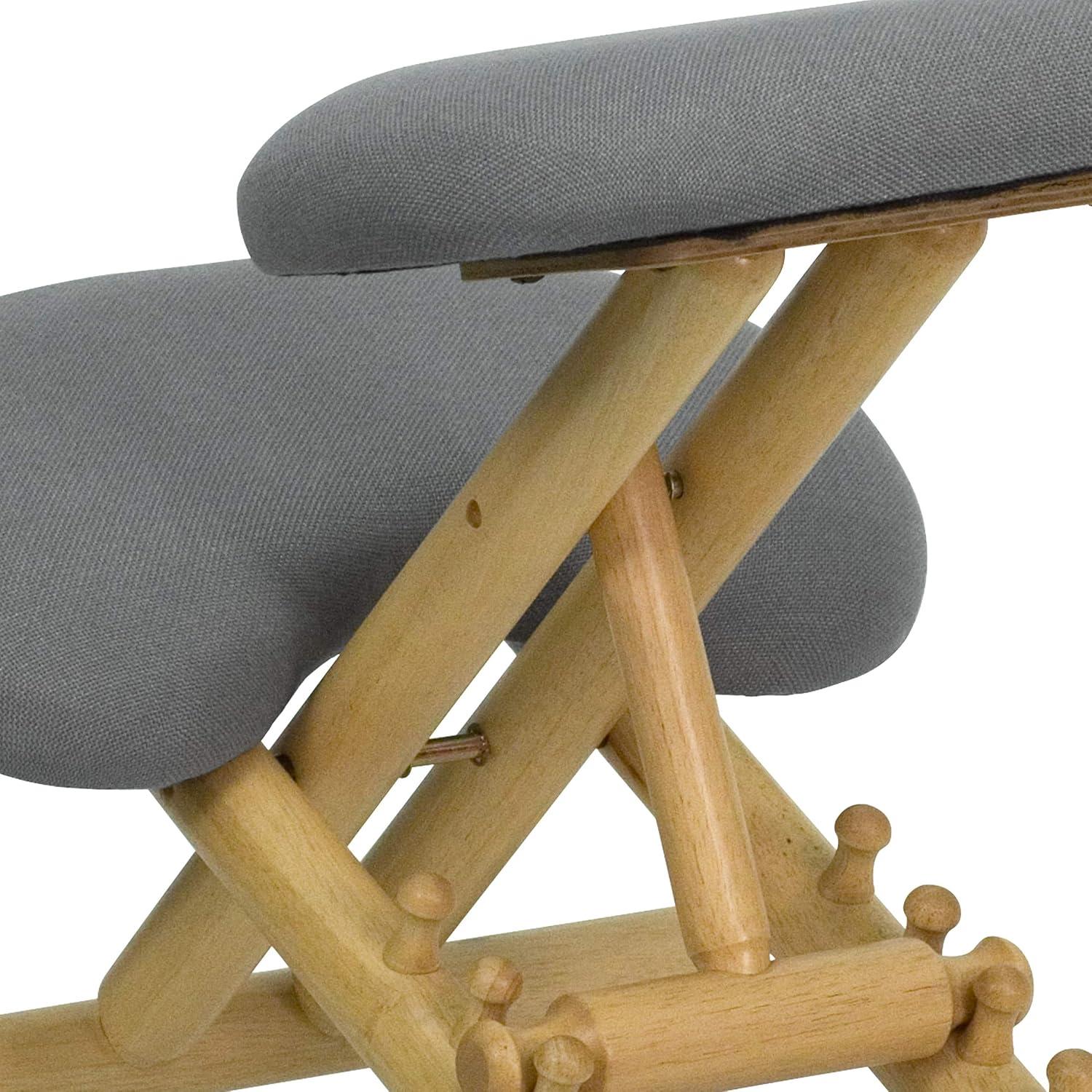 image:imageFlash Furniture Posey Mobile Wooden Kneeling Office Chair for Improved Posture HeightAdjustable Ergonomic Office Kneeling Chair NaturalBlackGrey