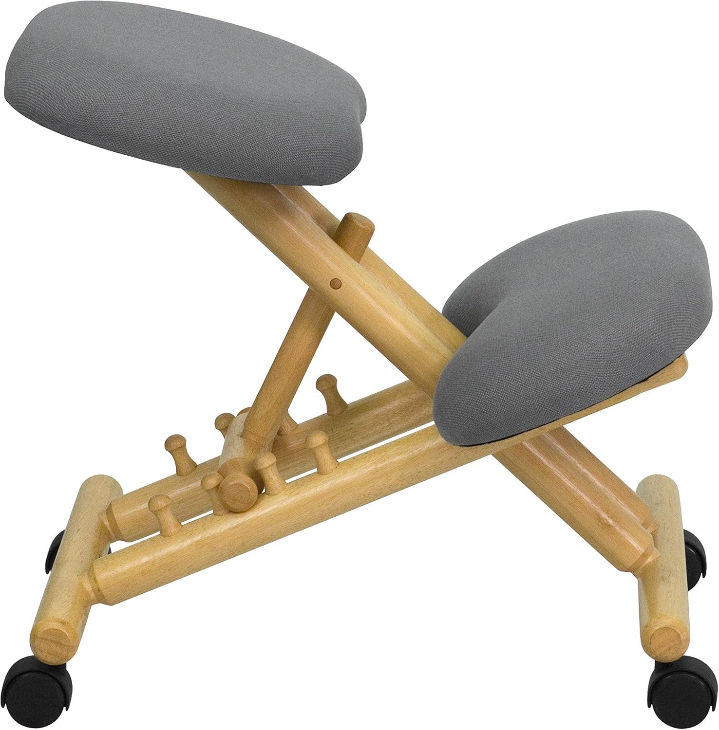 image:imageFlash Furniture Posey Mobile Wooden Kneeling Office Chair for Improved Posture HeightAdjustable Ergonomic Office Kneeling Chair NaturalBlackGrey