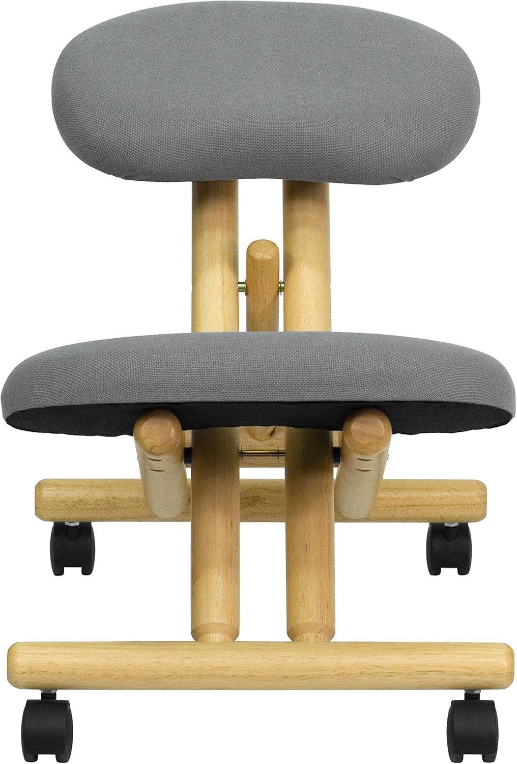 image:imageFlash Furniture Posey Mobile Wooden Kneeling Office Chair for Improved Posture HeightAdjustable Ergonomic Office Kneeling Chair NaturalBlackGrey