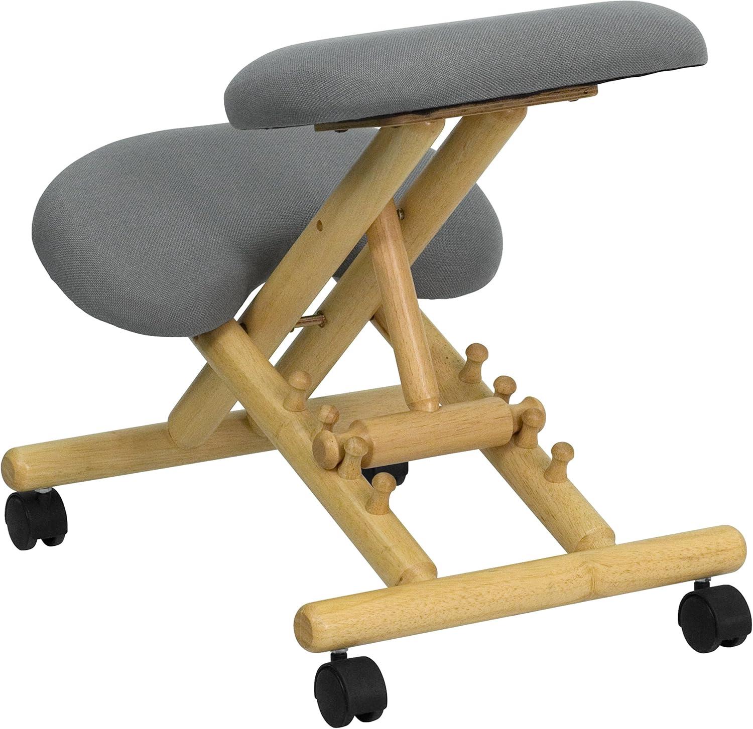 image:imageFlash Furniture Posey Mobile Wooden Kneeling Office Chair for Improved Posture HeightAdjustable Ergonomic Office Kneeling Chair NaturalBlackGrey