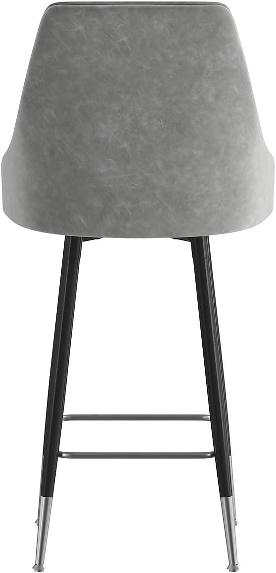 image:imageFlash Furniture Shelly Set of 2 Commercial Bar Height Bar Stools Black LeatherSoft Upholstery Black Metal Frames 30 High Chrome Feet and FootrestsGrey