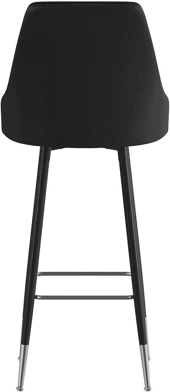 image:imageFlash Furniture Shelly Set of 2 Commercial Bar Height Bar Stools Black LeatherSoft Upholstery Black Metal Frames 30 High Chrome Feet and FootrestsBlack