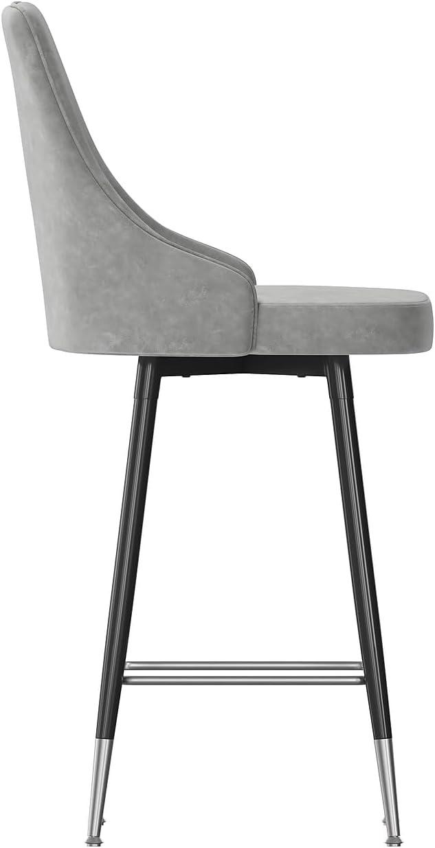image:imageFlash Furniture Shelly Set of 2 Commercial Bar Height Bar Stools Black LeatherSoft Upholstery Black Metal Frames 30 High Chrome Feet and FootrestsGrey