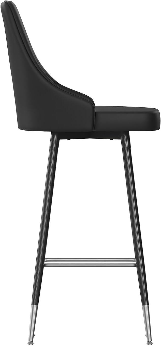 image:imageFlash Furniture Shelly Set of 2 Commercial Bar Height Bar Stools Black LeatherSoft Upholstery Black Metal Frames 30 High Chrome Feet and FootrestsBlack