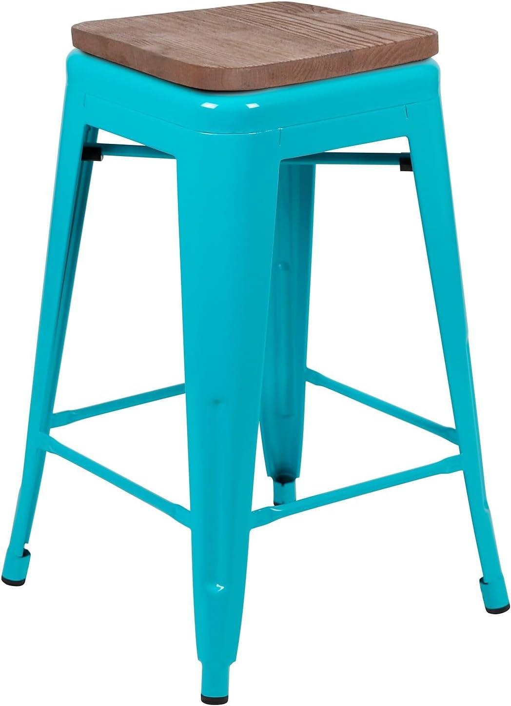 image:imageFlash Furniture Sinclair 24 High Backless Mint Green Counter Height Stool with Square Wood SeatTeal