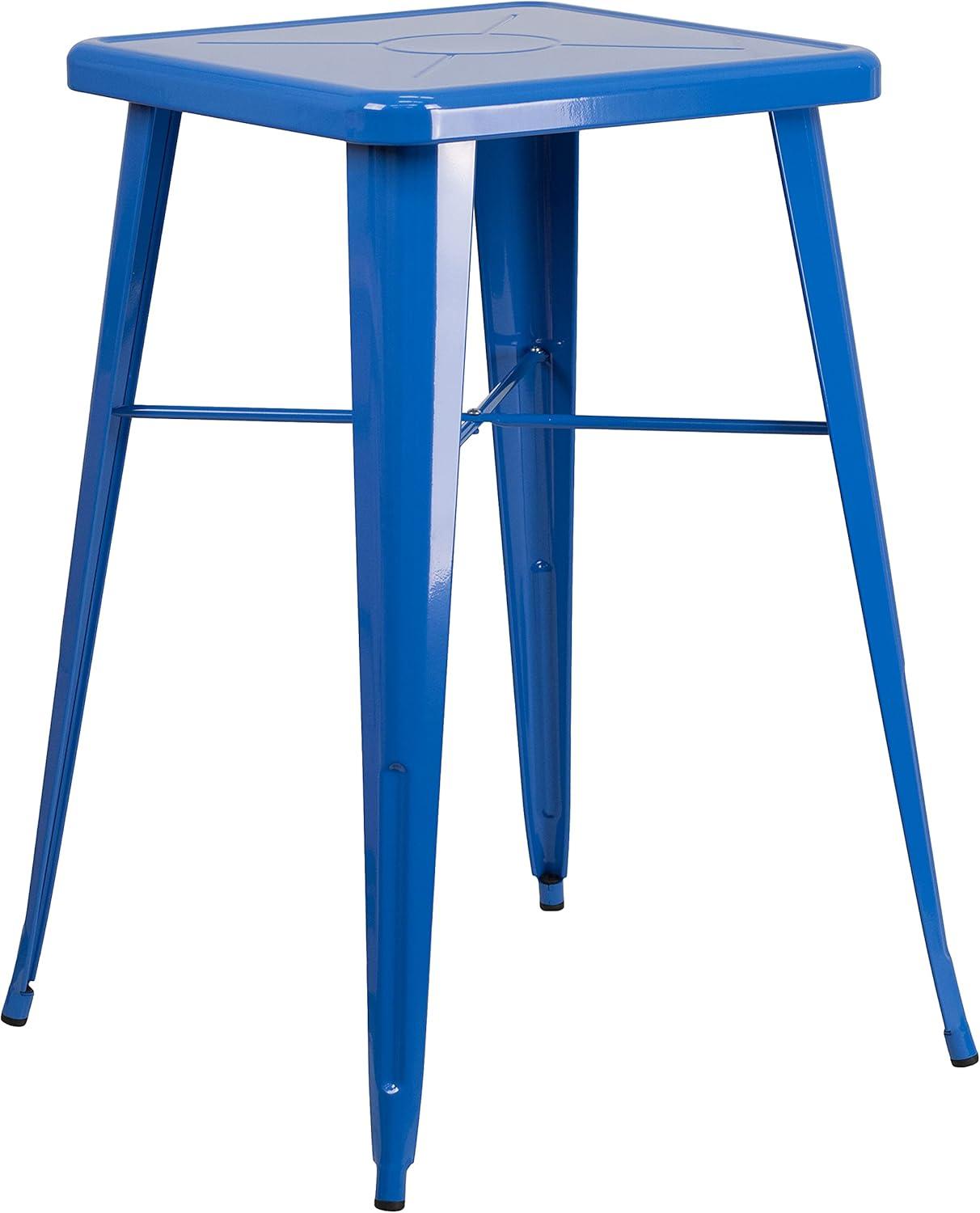 image:imageFlash Furniture Stone Commercial Grade 2375 Square Yellow Metal IndoorOutdoor Bar Table Set with 2 Square Seat Backless StoolsBlue