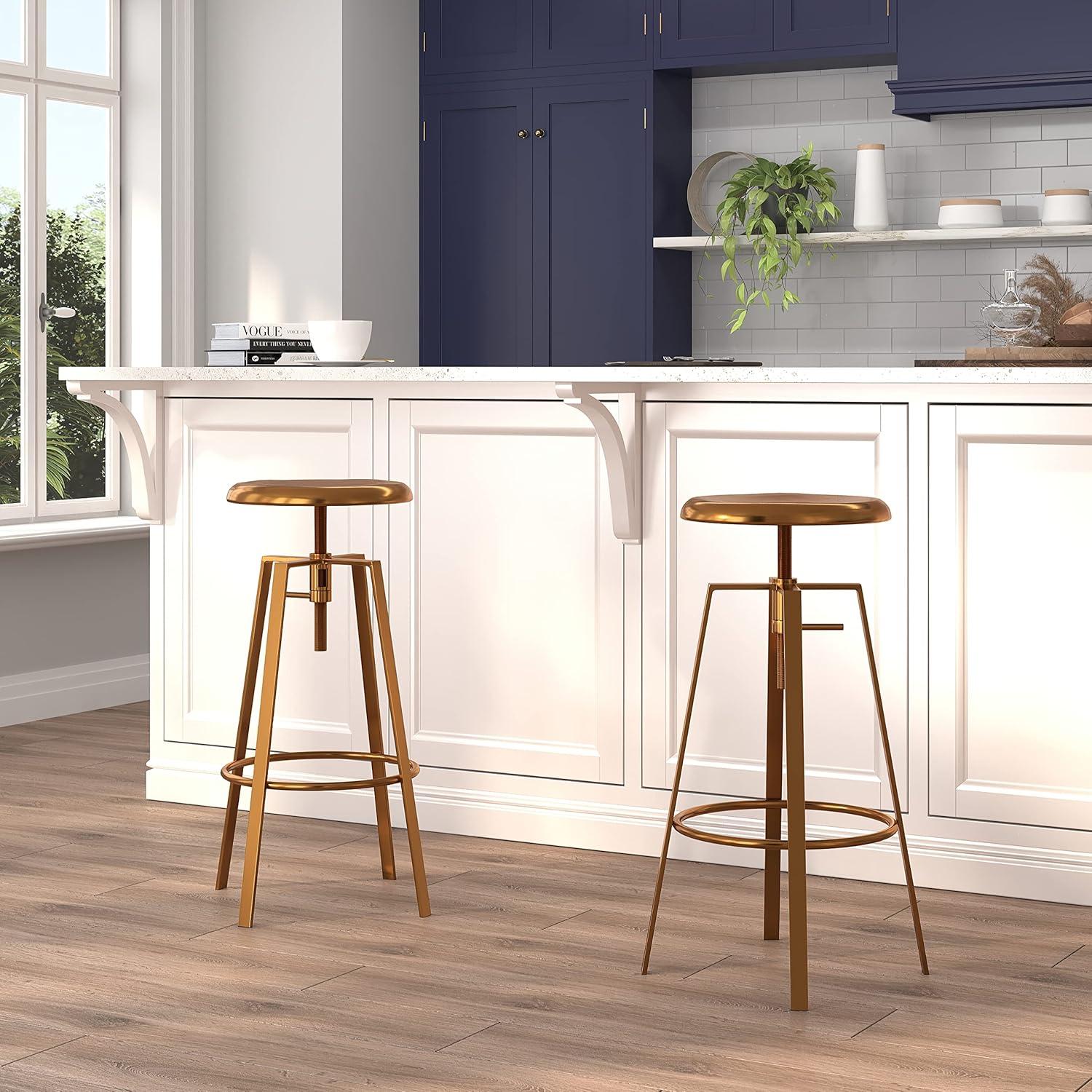 image:imageFlash Furniture Toledo Industrial Style Barstool with Swivel Lift Adjustable Height Seat in Gold FinishGold