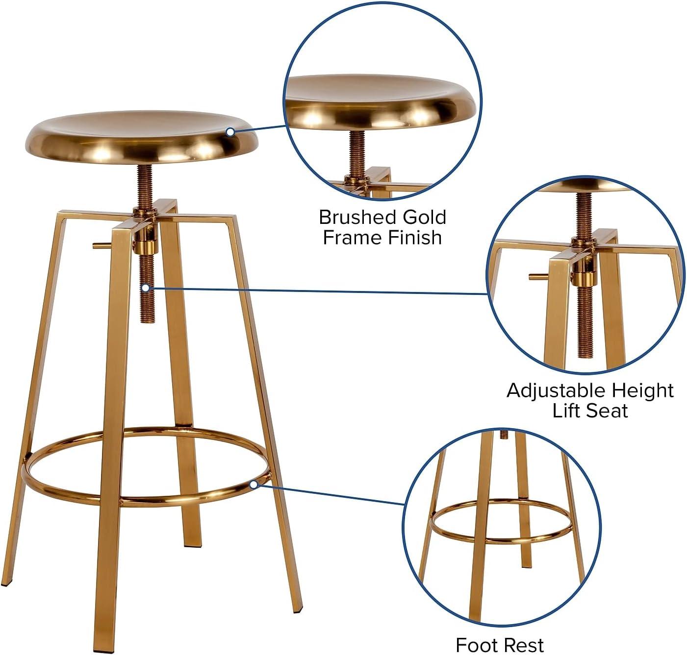 image:imageFlash Furniture Toledo Industrial Style Barstool with Swivel Lift Adjustable Height Seat in Gold FinishGold