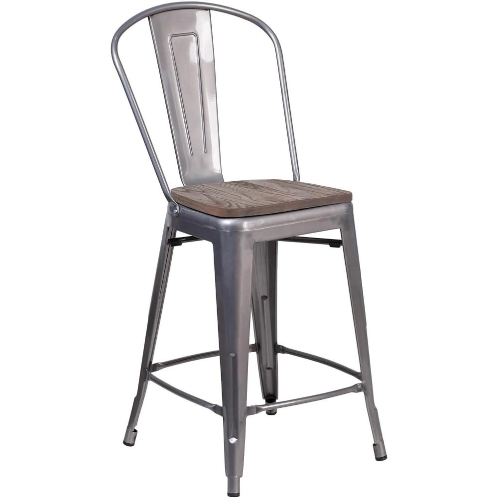 image:imageFlash Furniture 30 High Crystal TealBlue Metal Barstool with Back and Wood Seat1