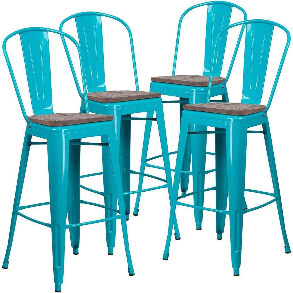 image:imageFlash Furniture 30 High Crystal TealBlue Metal Barstool with Back and Wood Seat4