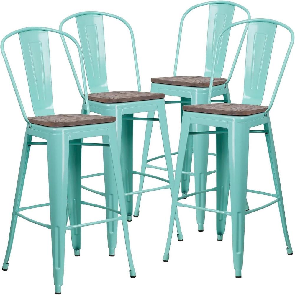 image:imageFlash Furniture 30 High Mint Green Metal Barstool with Back and Wood Seat4