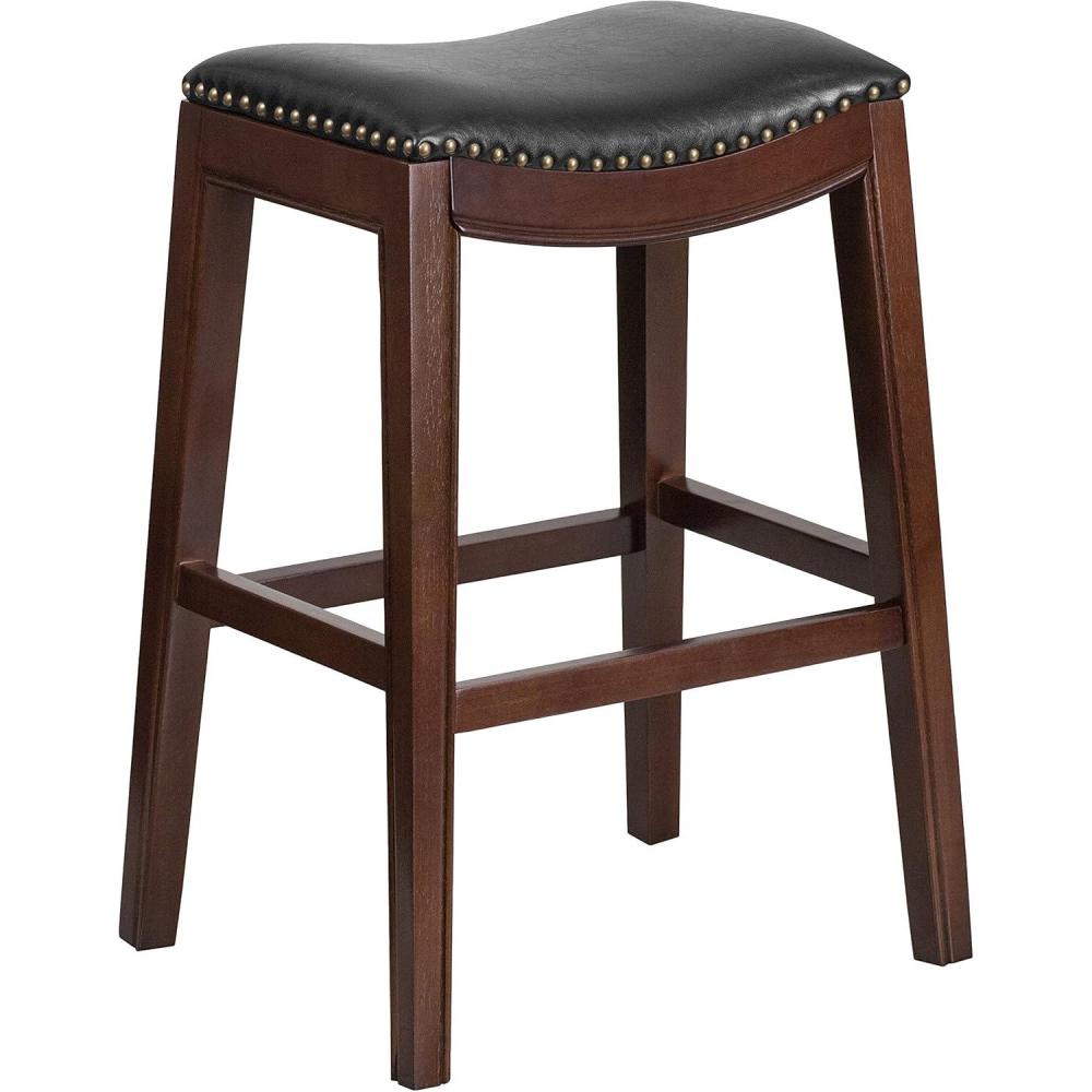 image:imageFlash Furniture Alphus 30 High Backless Cappuccino Wood Barstool with Black LeatherSoft Saddle Seat
