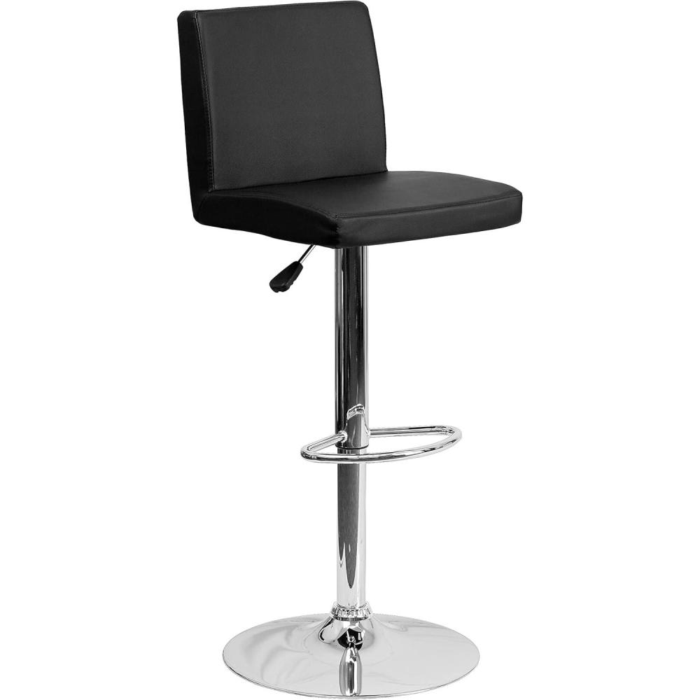 image:imageFlash Furniture Avery Contemporary White Vinyl Adjustable Height Barstool with Panel Back and Chrome Base Pack of 2Black