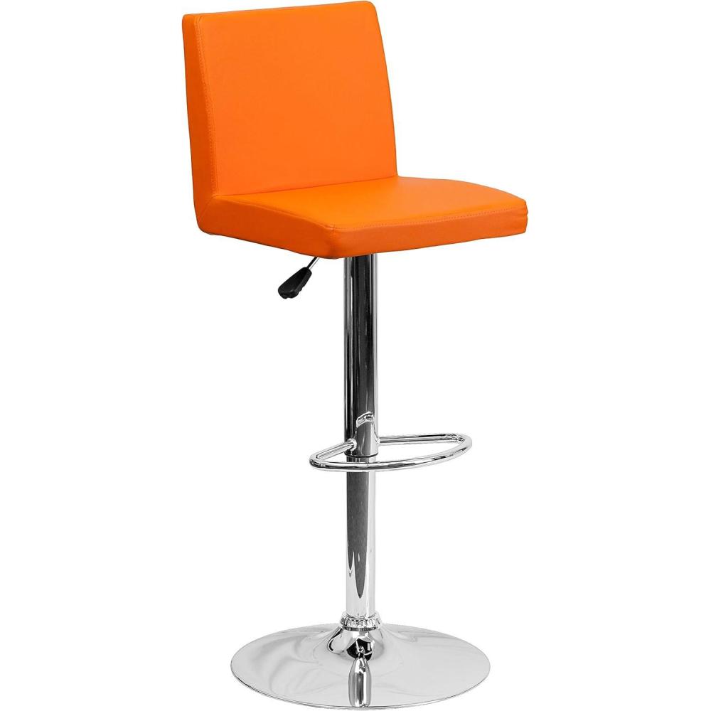 image:imageFlash Furniture Avery Contemporary White Vinyl Adjustable Height Barstool with Panel Back and Chrome Base Pack of 2Orange