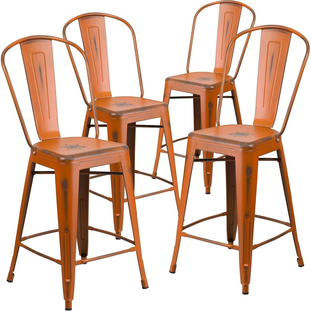 image:imageFlash Furniture Blake Commercial Grade 4 Pack 24 High Distressed Orange Metal IndoorOutdoor Counter Height Stool with Back