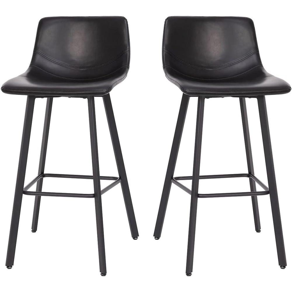 image:imageFlash Furniture Caleb Modern Commercial Barstools with Footrests  Black LeatherSoft 30 Inch  Black Matte Iron Frame  Armless  Set of 2Black LeathersoftBlack