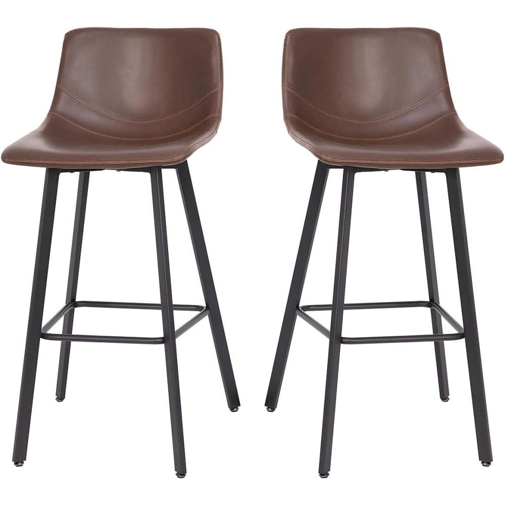image:imageFlash Furniture Caleb Modern Commercial Barstools with Footrests Black LeatherSoft 30 Inch Black Matte Iron Frame Armless Set of 2Chocolate Brown LeathersoftBlack