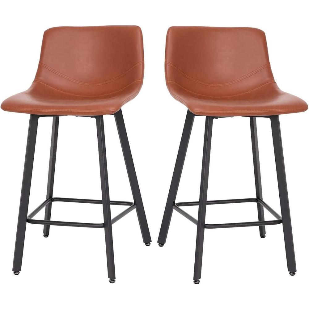 image:imageFlash Furniture Caleb Modern Commercial Barstools with Footrests Black LeatherSoft 30 Inch Black Matte Iron Frame Armless Set of 2Cognac LeathersoftBlack
