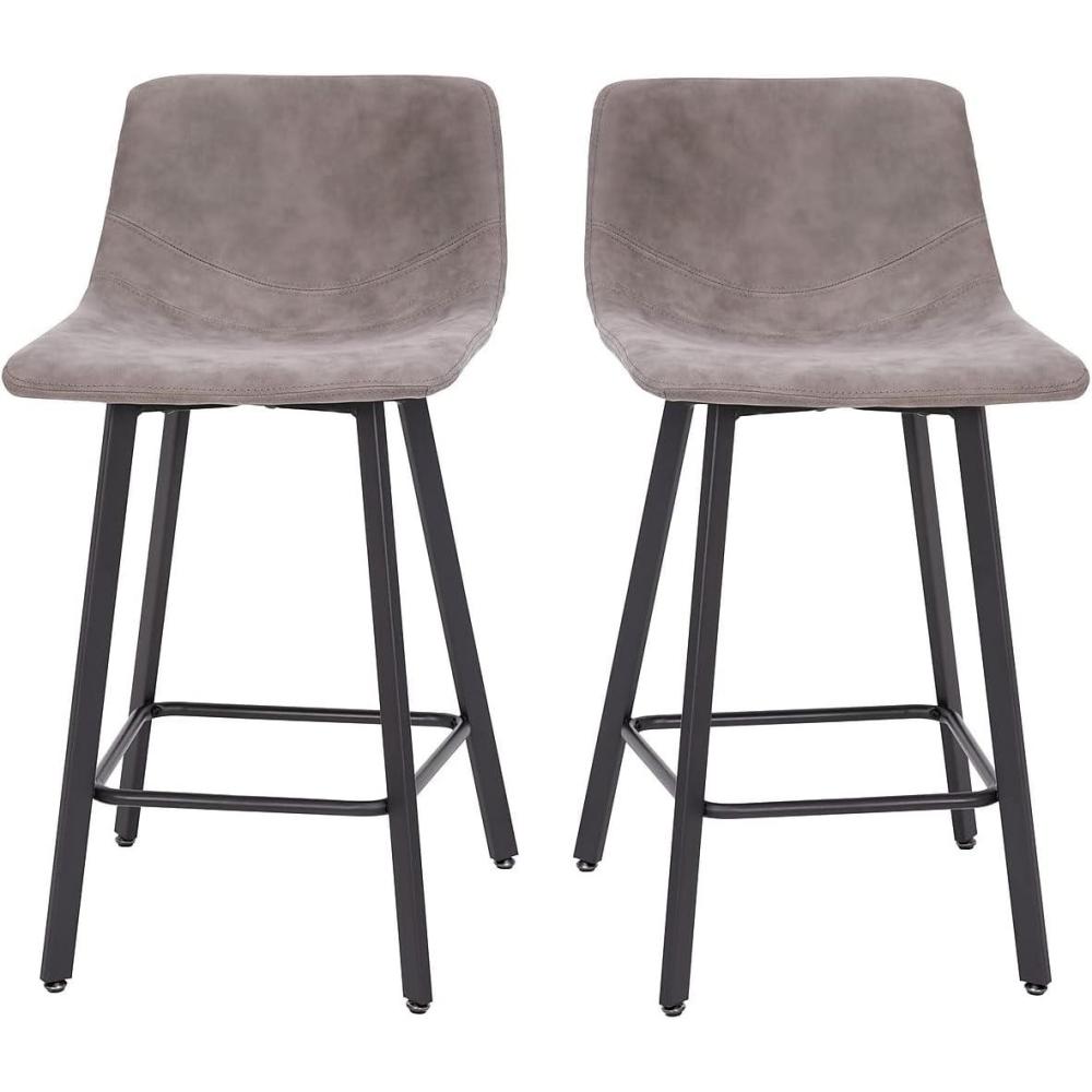 image:imageFlash Furniture Caleb Modern Commercial Barstools with Footrests Black LeatherSoft 30 Inch Black Matte Iron Frame Armless Set of 2Gray LeathersoftBlack