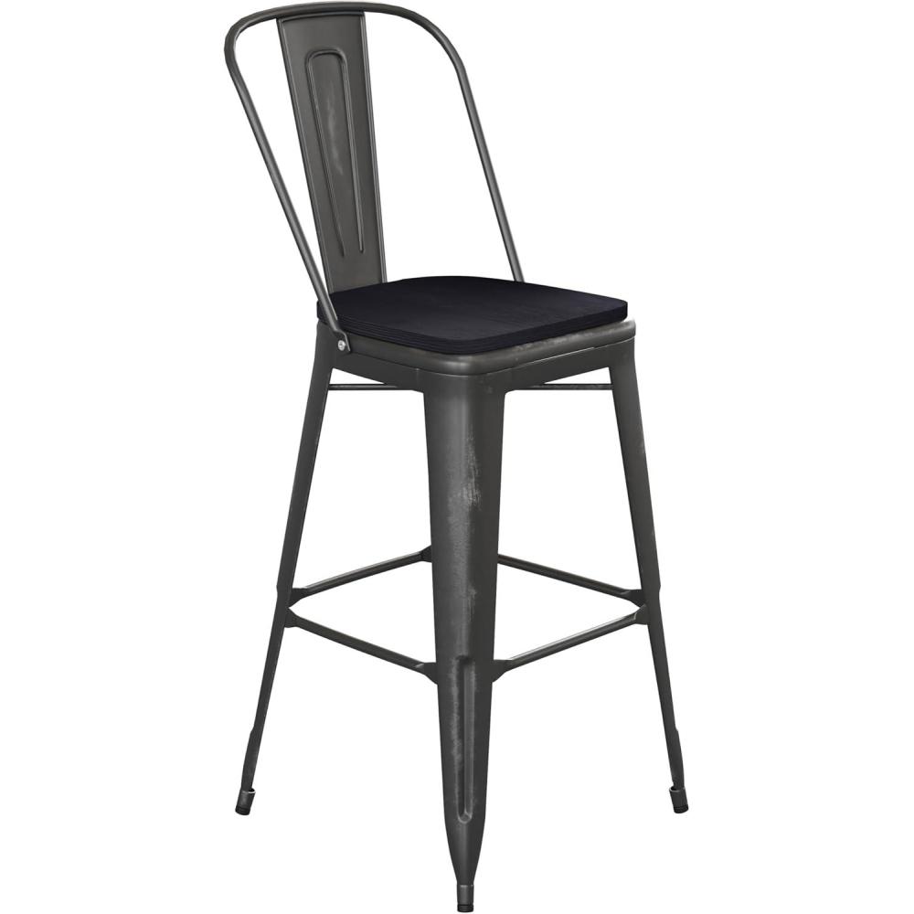image:imageFlash Furniture Carly Commercial Grade 30 High Black Metal IndoorOutdoor Bar Height Stool with Back and Black Polystyrene SeatBlackBlack