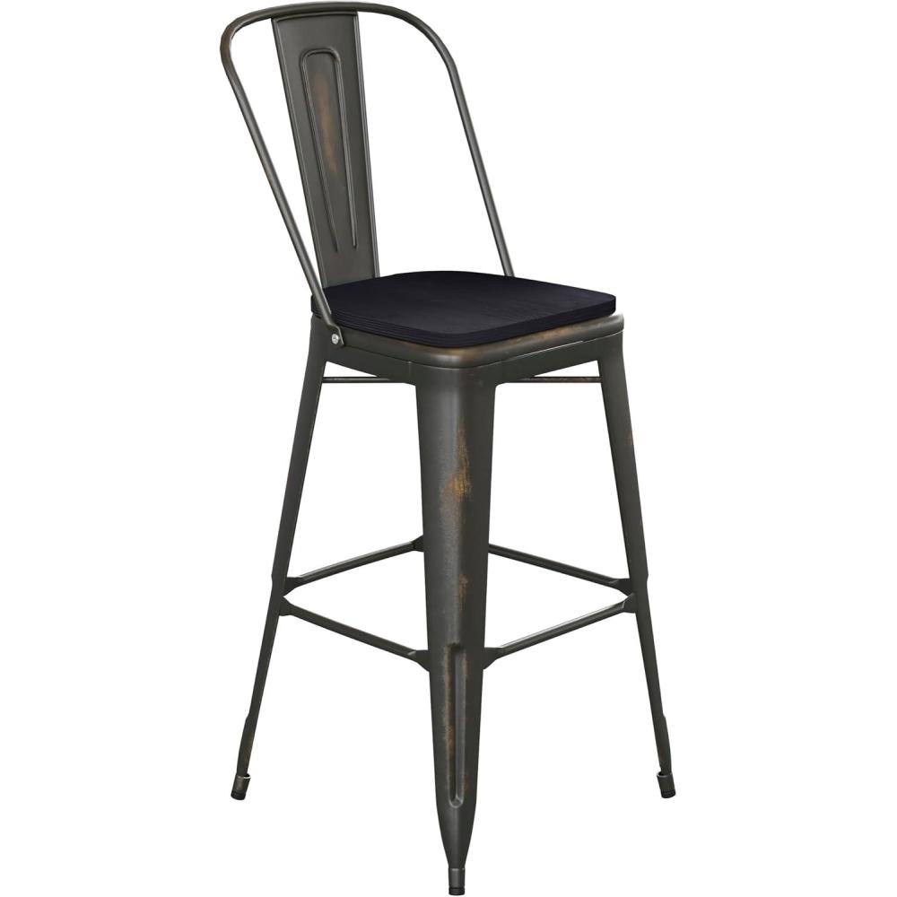 image:imageFlash Furniture Carly Commercial Grade 30 High Black Metal IndoorOutdoor Bar Height Stool with Back and Black Polystyrene SeatCopperBlack