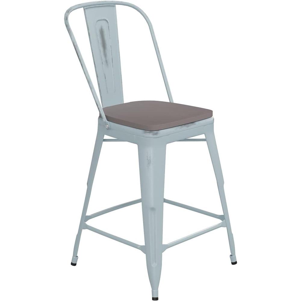 image:imageFlash Furniture Carly Commercial Grade 30 High Black Metal IndoorOutdoor Bar Height Stool with Back and Black Polystyrene SeatGray SeatGreenblue Frame