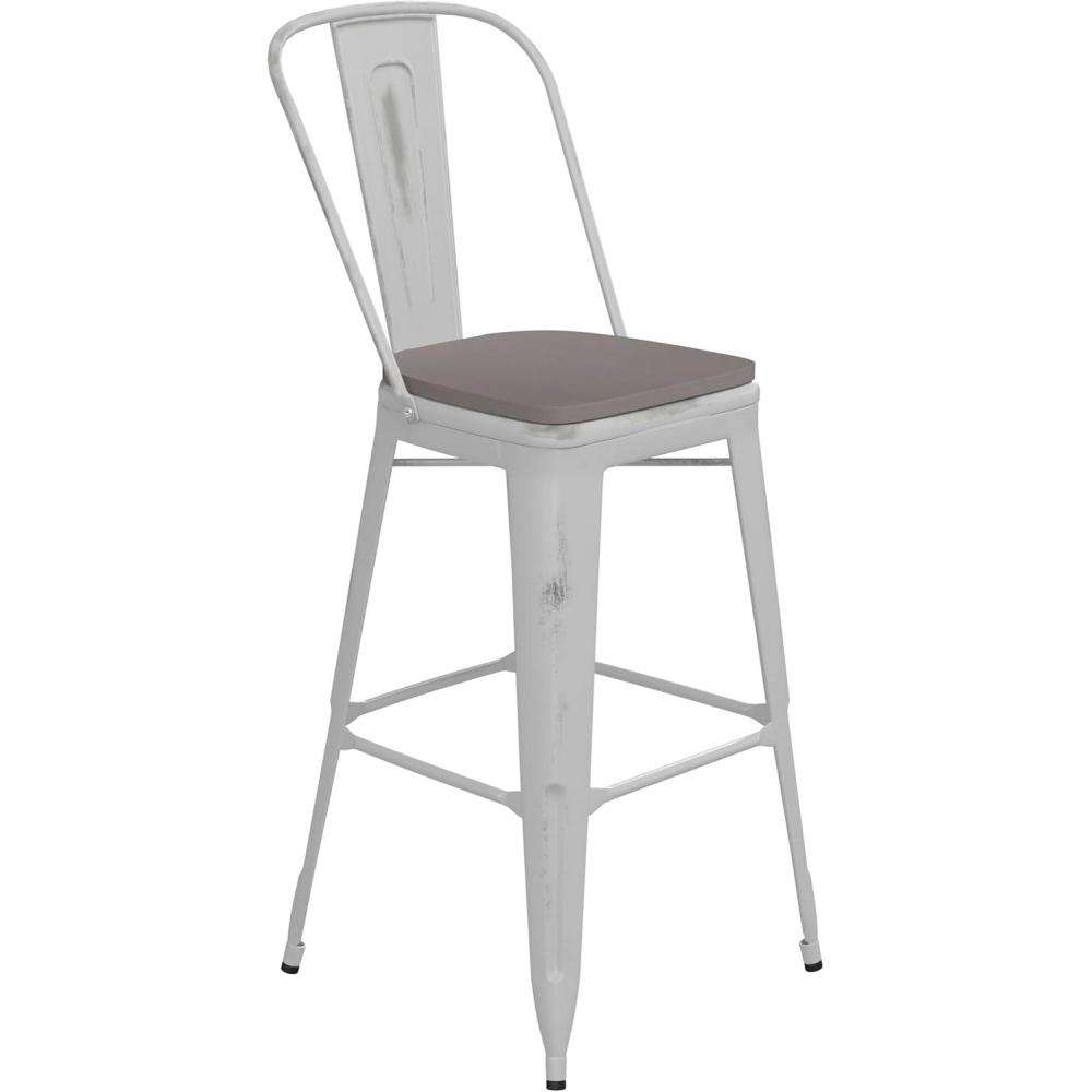 image:imageFlash Furniture Carly Commercial Grade 30 High Black Metal IndoorOutdoor Bar Height Stool with Back and Black Polystyrene SeatWhiteGray