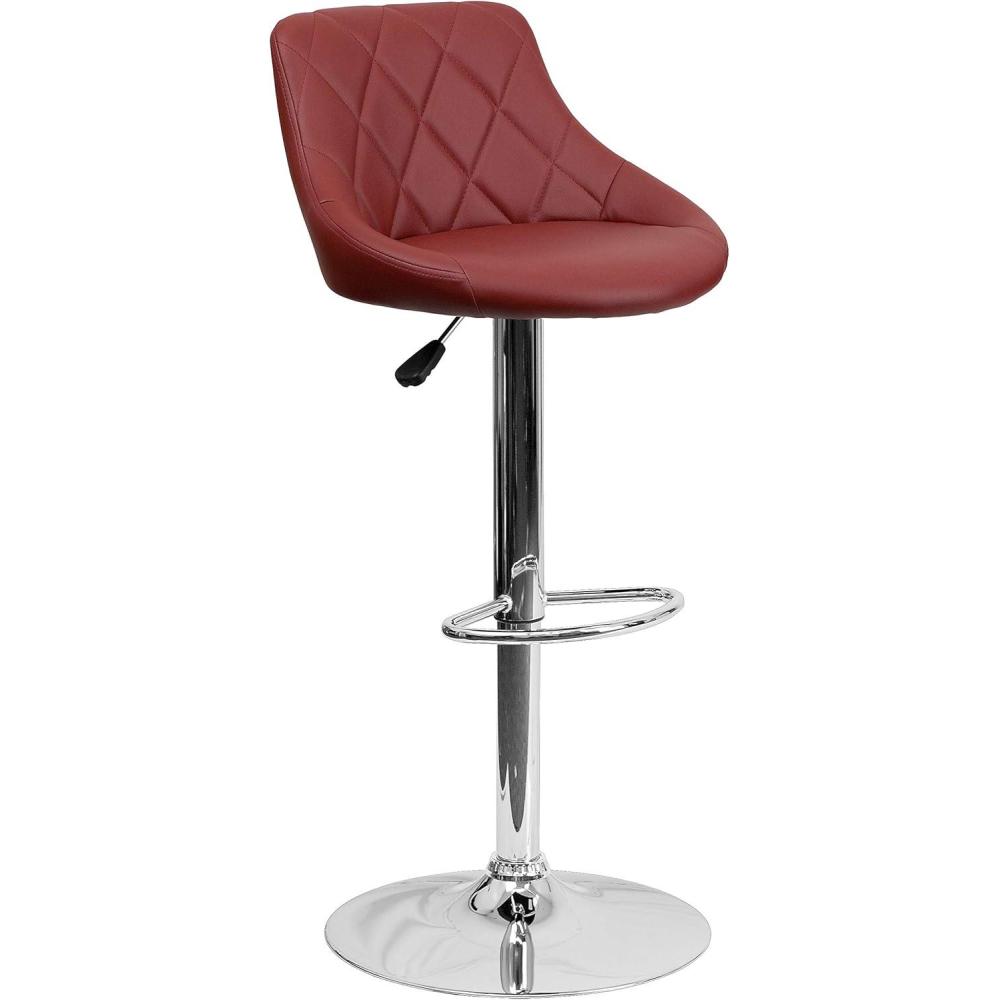 image:imageFlash Furniture Contemporary Brown Vinyl Bucket Seat Adjustable Height Barstool with Diamond Pattern Back and Chrome BaseBurgundy