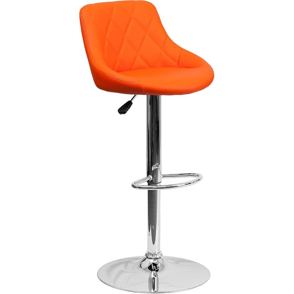image:imageFlash Furniture Contemporary Brown Vinyl Bucket Seat Adjustable Height Barstool with Diamond Pattern Back and Chrome BaseOrange