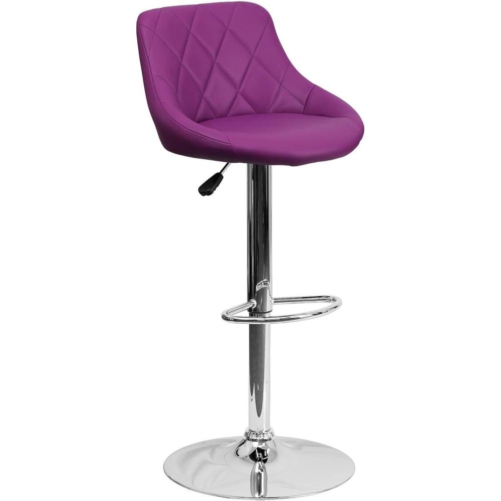 image:imageFlash Furniture Contemporary Brown Vinyl Bucket Seat Adjustable Height Barstool with Diamond Pattern Back and Chrome BasePurple
