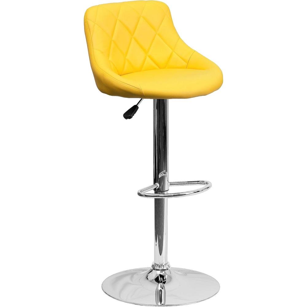 image:imageFlash Furniture Contemporary Brown Vinyl Bucket Seat Adjustable Height Barstool with Diamond Pattern Back and Chrome BaseYellow