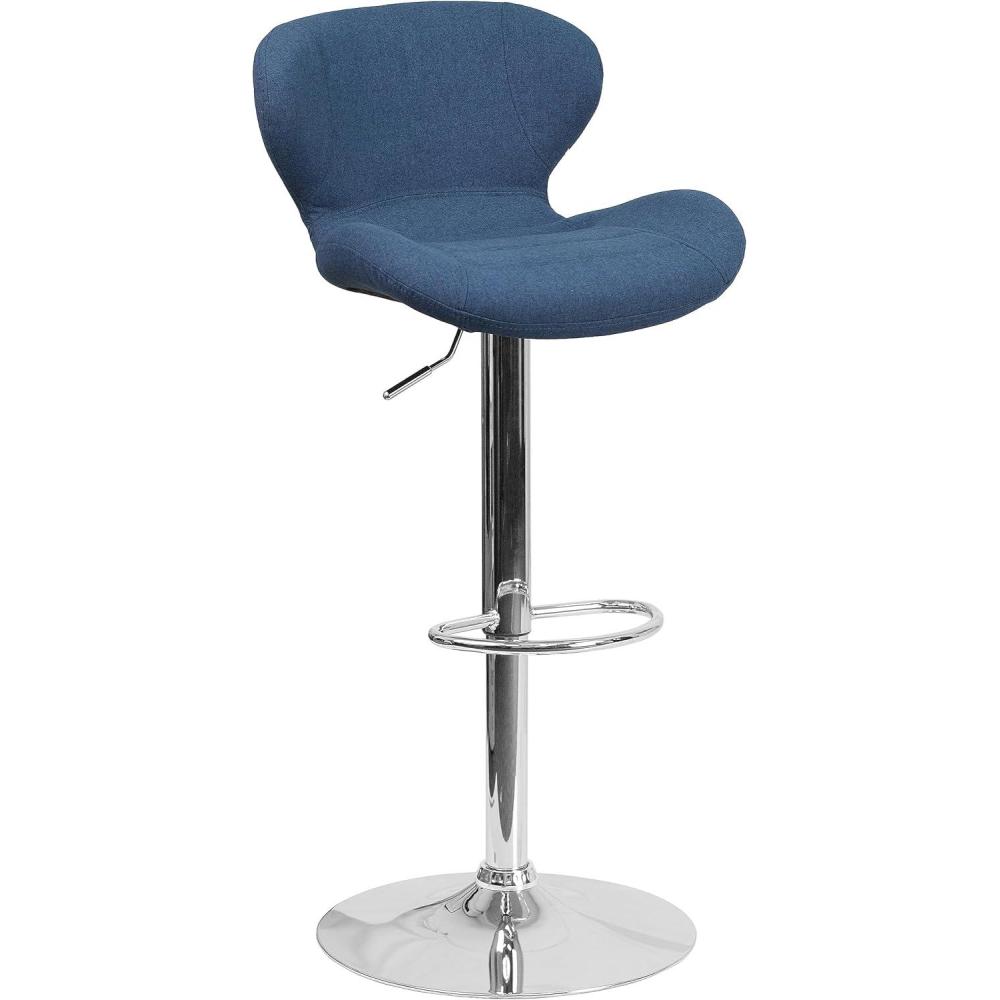 image:imageFlash Furniture Contemporary Charcoal Fabric Adjustable Height Barstool with Curved Back and Chrome BaseBlue Fabric