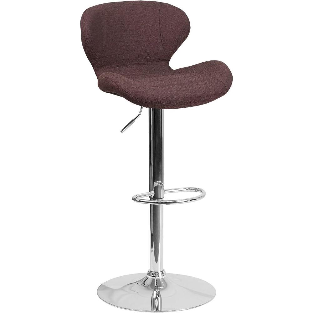 image:imageFlash Furniture Contemporary Charcoal Fabric Adjustable Height Barstool with Curved Back and Chrome BaseBrown Fabric