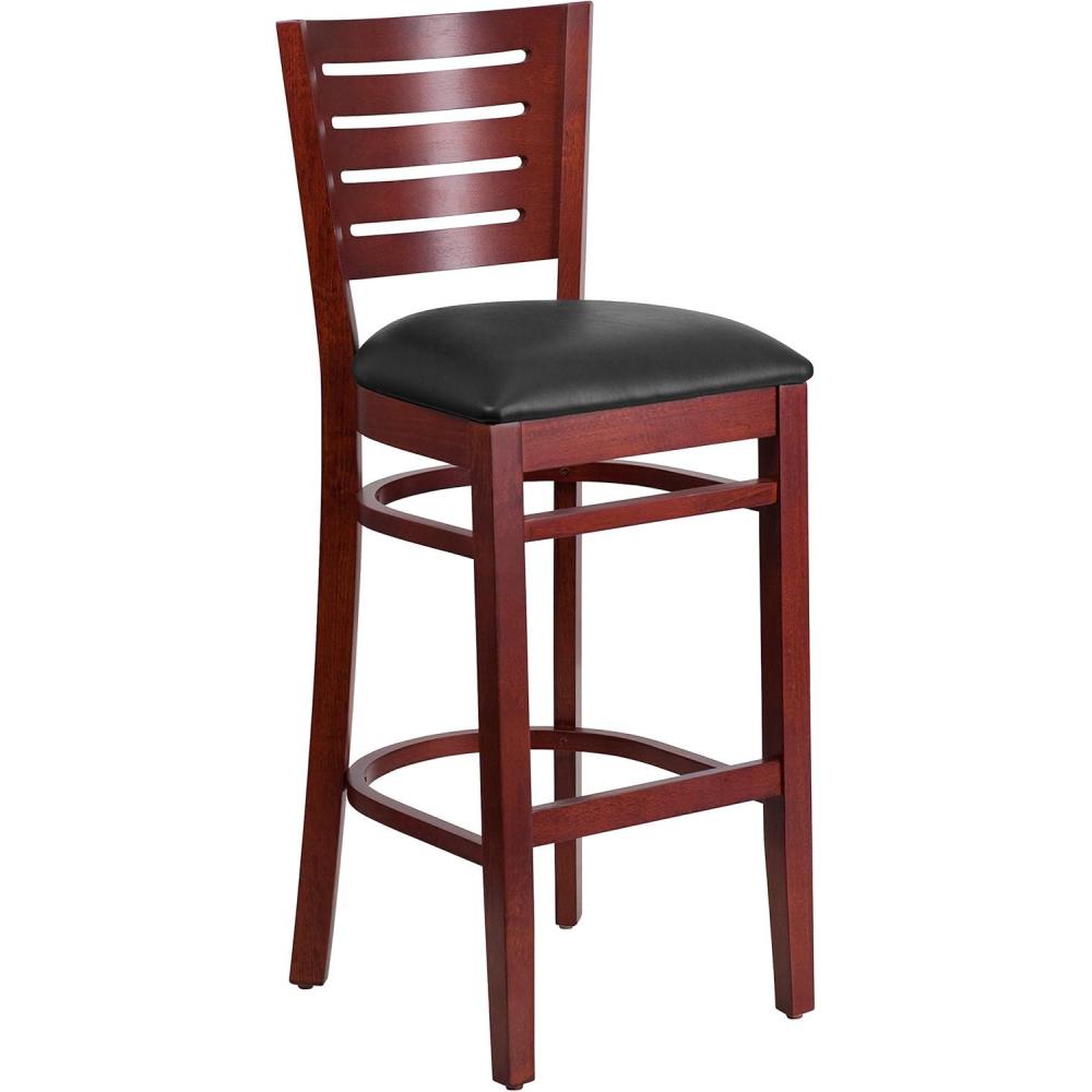 image:imageFlash Furniture Darby Series Slat Back Walnut Wood Restaurant Barstool Black Vinyl SeatBlack Vinyl SeatMahogany Wood Frame
