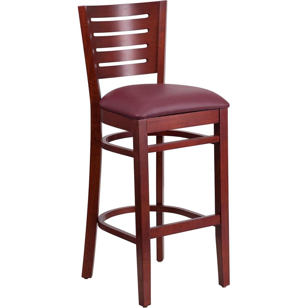 image:imageFlash Furniture Darby Series Slat Back Walnut Wood Restaurant Barstool Black Vinyl SeatBurgundy Vinyl SeatMahogany Wood Frame