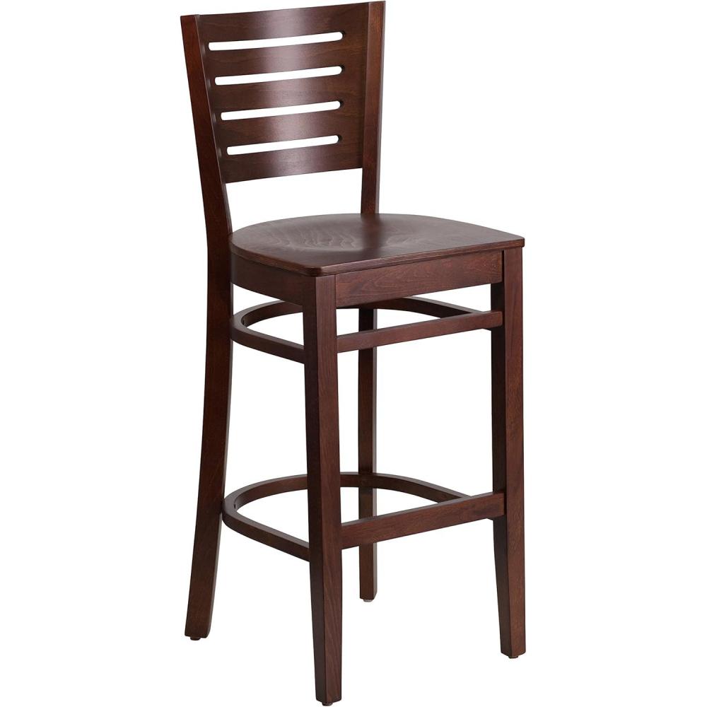 image:imageFlash Furniture Darby Series Slat Back Walnut Wood Restaurant Barstool Black Vinyl SeatWalnut Wood SeatWalnut Wood Frame