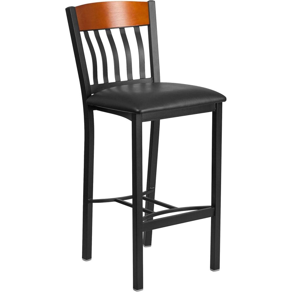 image:imageFlash Furniture Eclipse Series Vertical Back Black Metal and Cherry Wood Restaurant Barstool with Black Vinyl SeatCherry