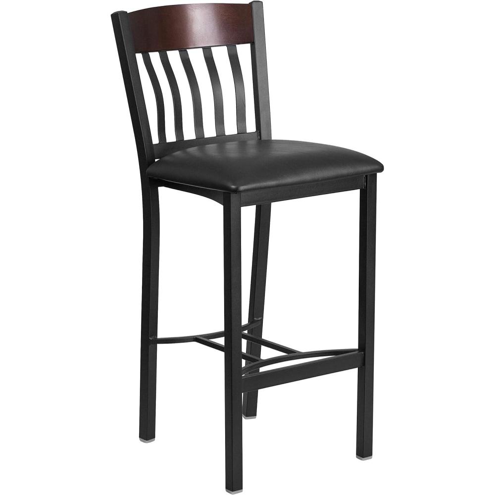 image:imageFlash Furniture Eclipse Series Vertical Back Black Metal and Cherry Wood Restaurant Barstool with Black Vinyl SeatWalnut