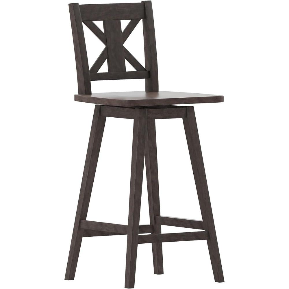 image:imageFlash Furniture Gwendolyn Commercial Grade Modern Farmhouse Barstool  Gray Wash Walnut Solid Wood Frame  Bar Height  360 Swivel Seat  Integrated FootrestGray Wash Walnut