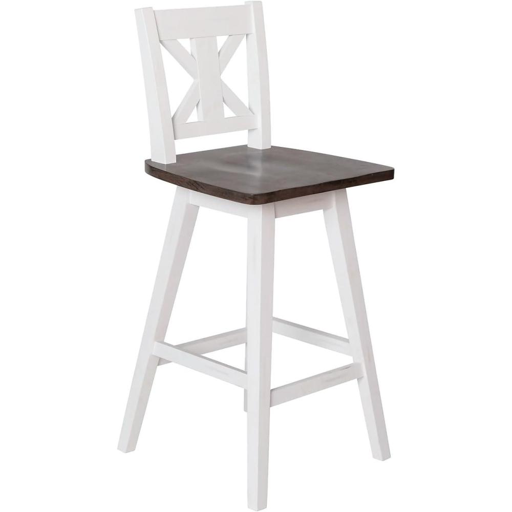 image:imageFlash Furniture Gwendolyn Commercial Grade Modern Farmhouse Barstool Gray Wash Walnut Solid Wood Frame Bar Height 360 Swivel Seat Integrated FootrestAntique White Wash FrameGray Wash Seat
