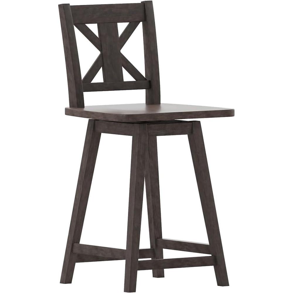 image:imageFlash Furniture Gwendolyn Commercial Modern Farmhouse Barstool Antique White Wash Frame Gray Wash Seat Counter Height 360 Swivel Seat Integrated FootrestGray Wash Walnut