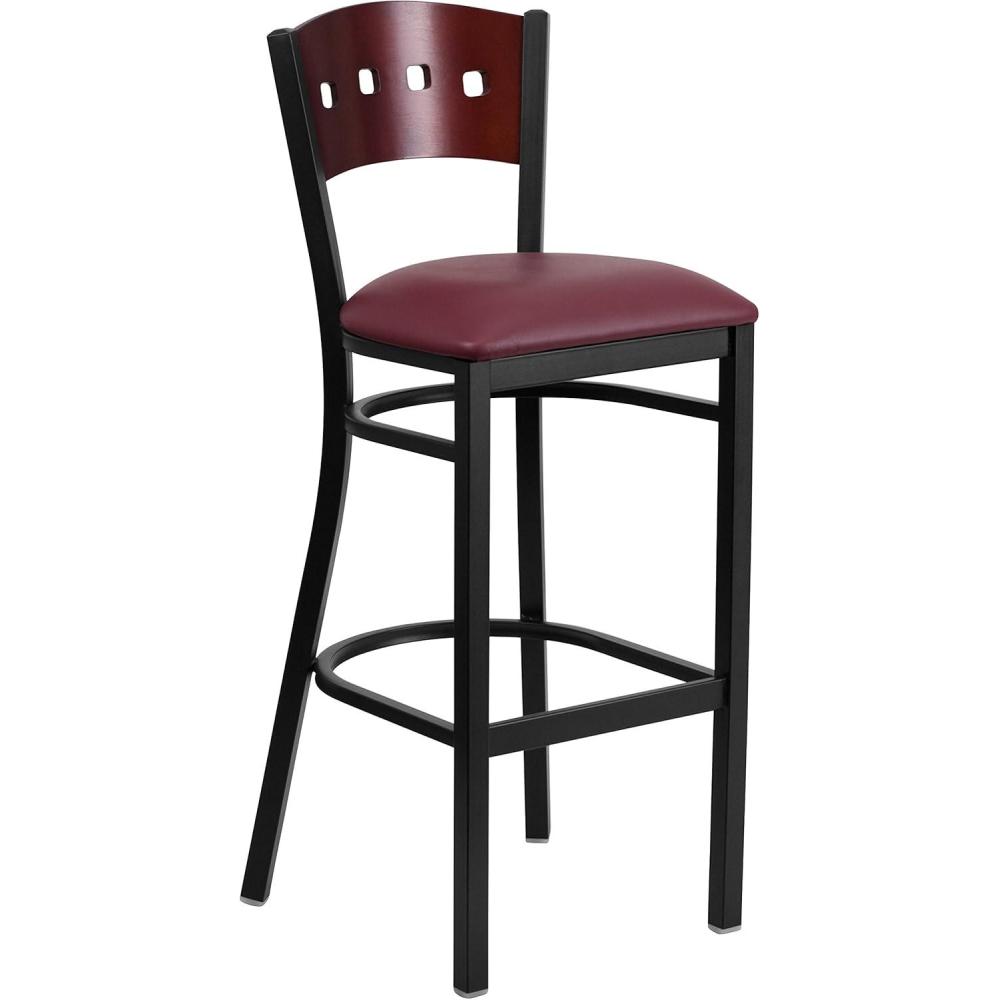 image:imageFlash Furniture HERCULES Series Black 4 Square Back Metal Restaurant Barstool Mahogany Wood Back amp Seat Pack of 1Mahogany Wood BackBurgundy Vinyl SeatBlack Metal Frame